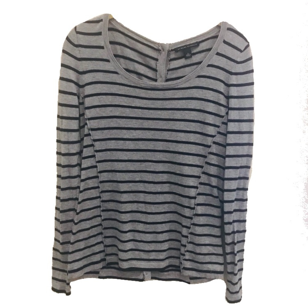 Banana Republic Black & Gray Striped Button Back Long Sleeve Top Size Small
